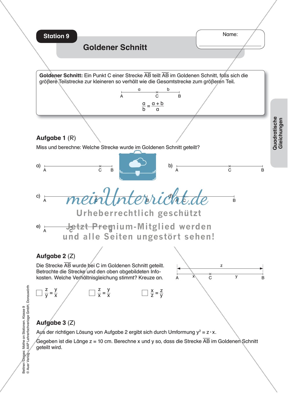 Stationenlernen zum Themenfeld quadratische Gleichungen Preview 9