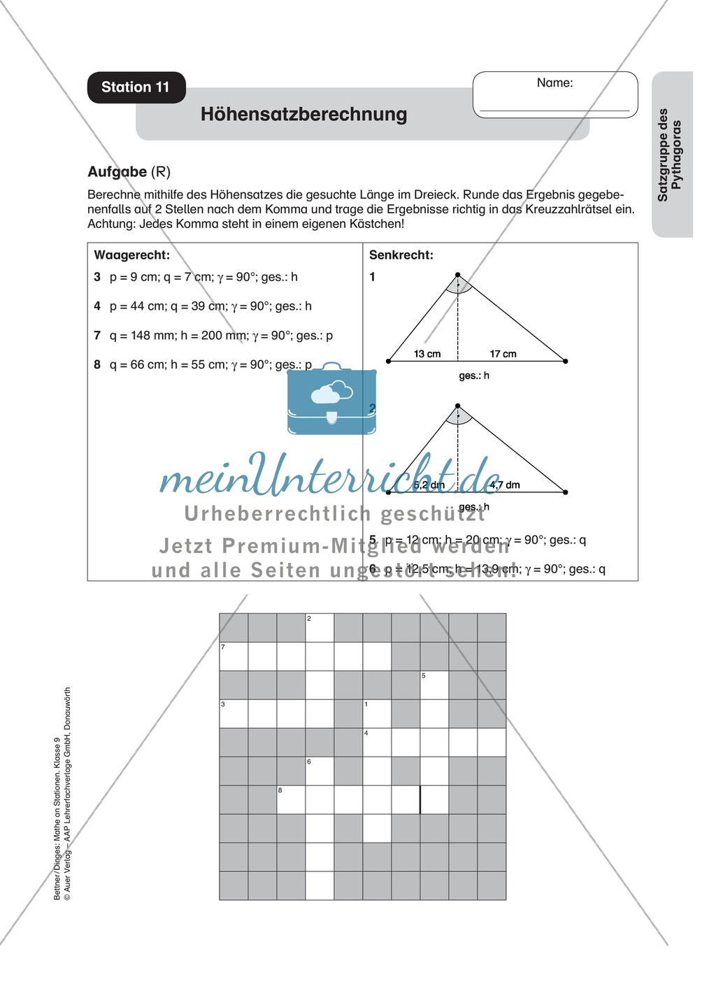 Stationenlernen zum Satz des Pythagoras, mit Memory und Kreuzworträtsel Preview 10