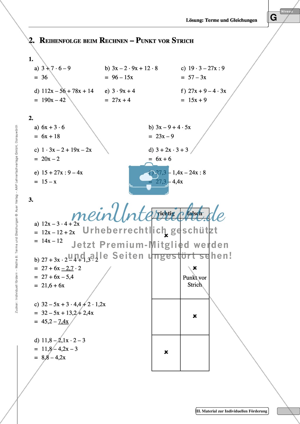Aufgaben zur Einführung in die Grunddefinitionen zum Rechnen mit Gleichungen und Termen Preview 6