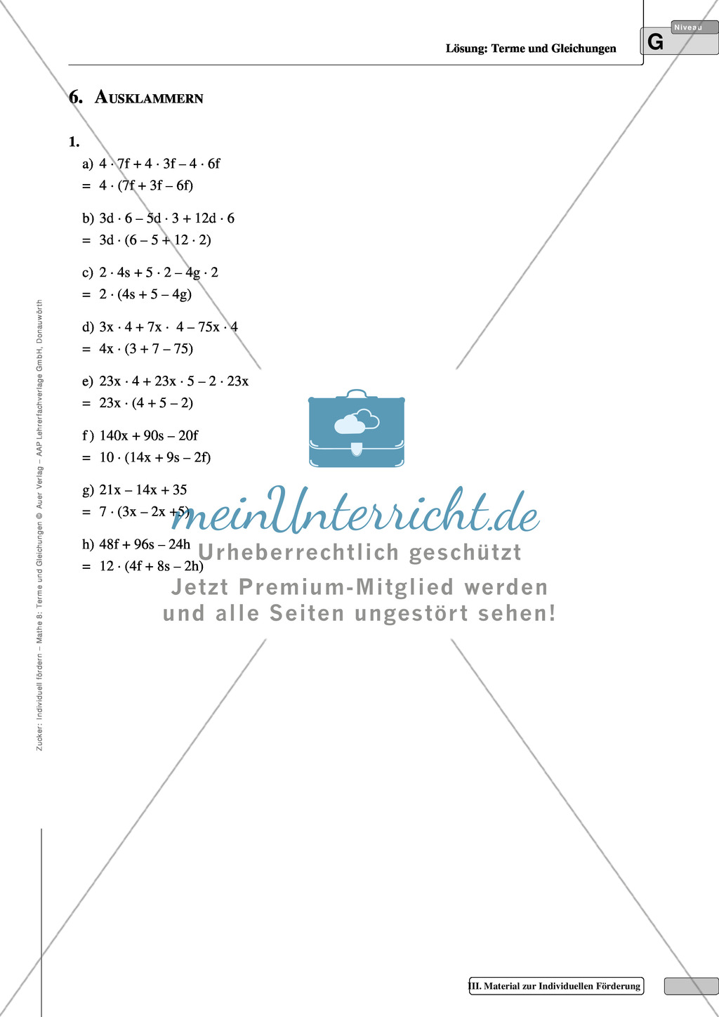 Grundlegende Aufgaben zu Gleichungen und Termen Preview 6