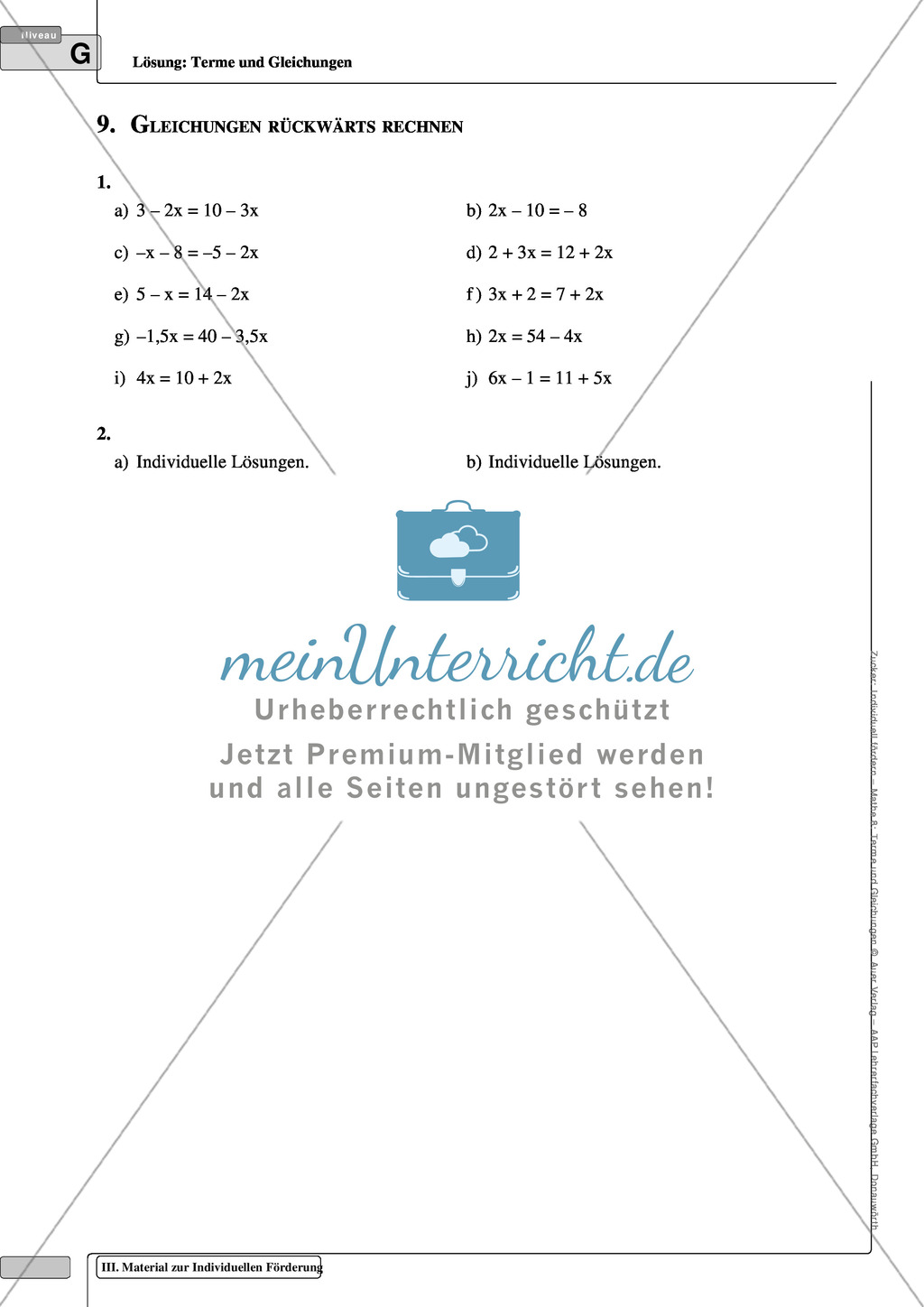 Grundlegende Aufgaben zu Gleichungen und Termen Preview 9