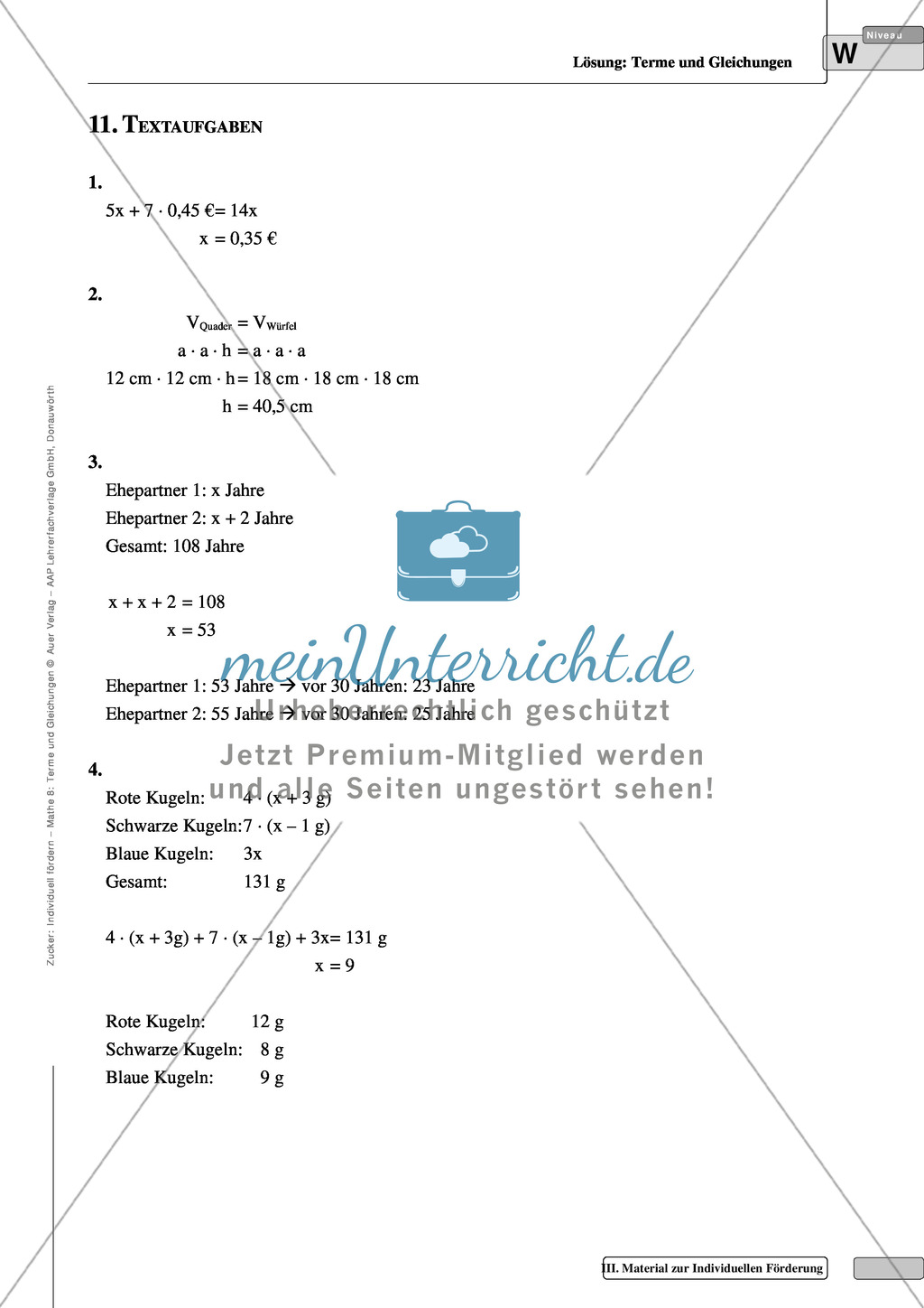Textaufgaben aus dem Themenfeld Terme und Gleichungen Preview 3