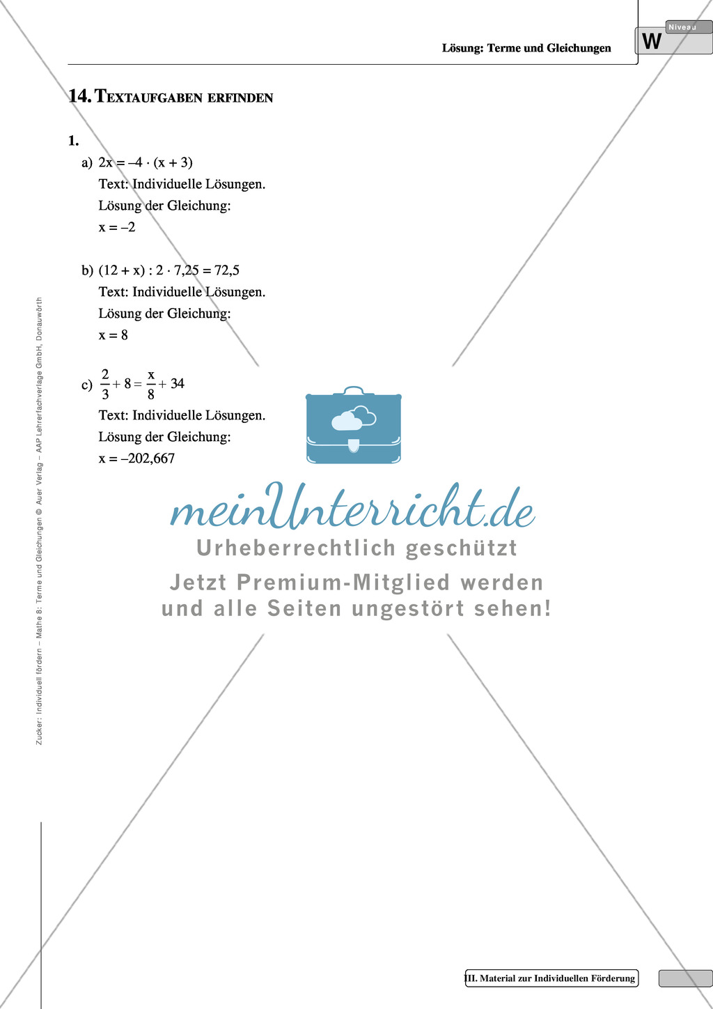 Textaufgaben aus dem Themenfeld Terme und Gleichungen Preview 5