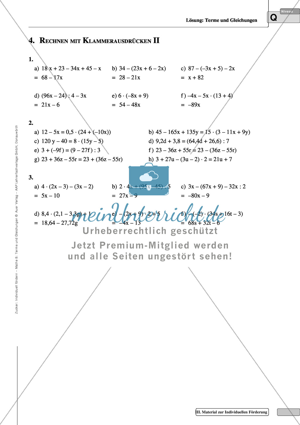 EInfache Aufgaben zum Rechnen mit Klammerausdrücken Preview 5