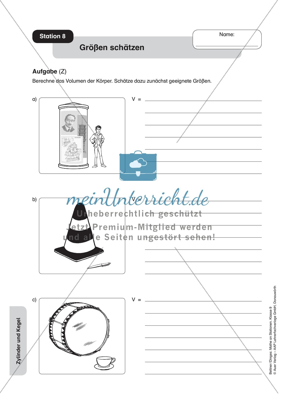 Stationenlernen zu den Eigenschaften von Zylinder und Kegel Preview 10