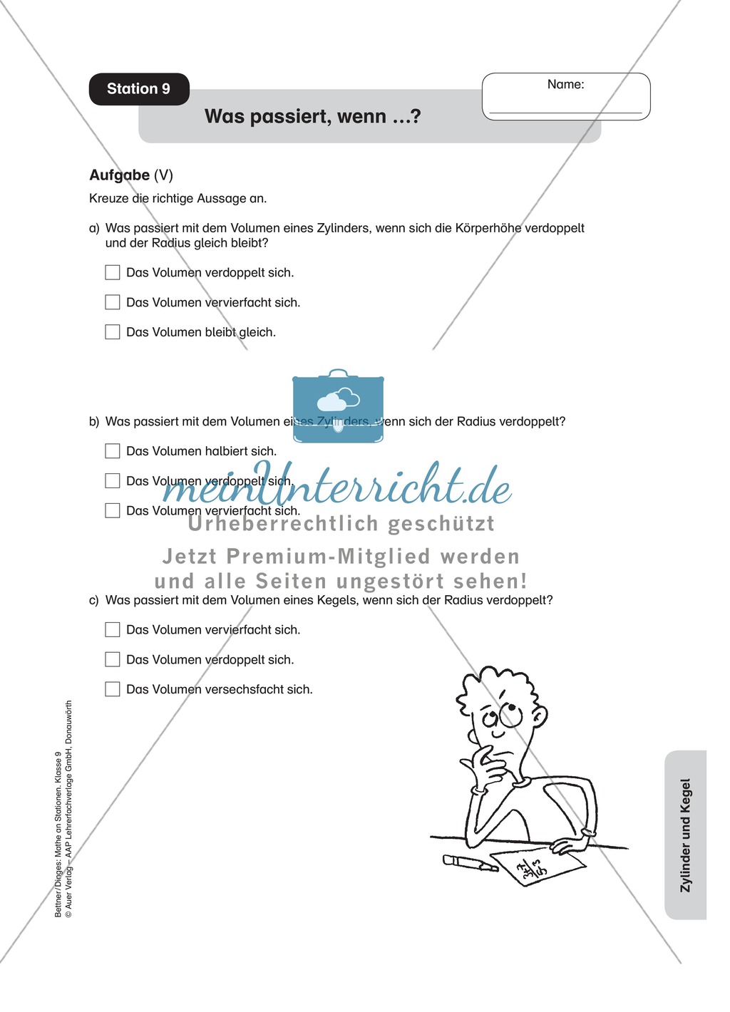 Stationenlernen zu den Eigenschaften von Zylinder und Kegel Preview 11