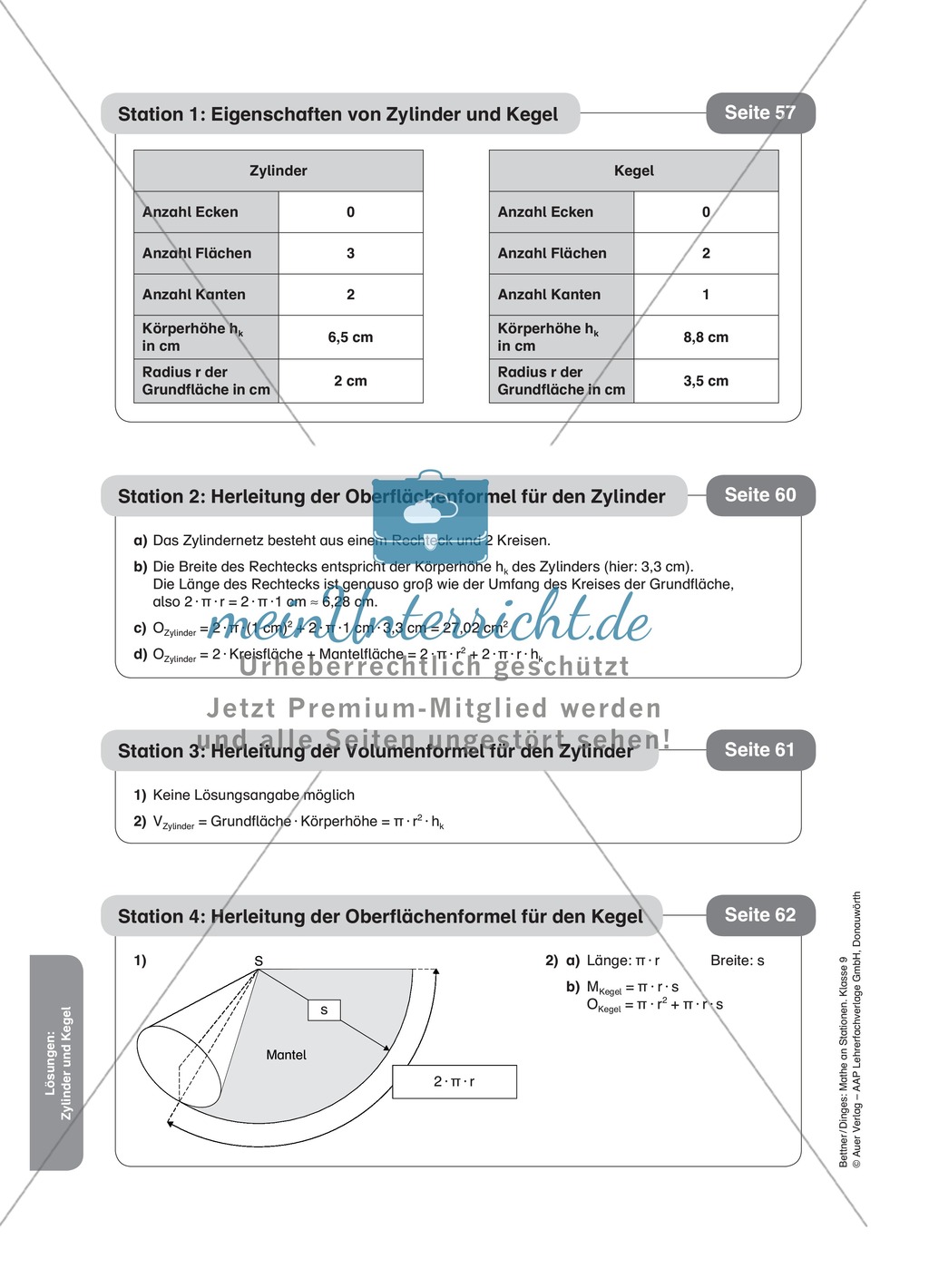 Stationenlernen zu den Eigenschaften von Zylinder und Kegel Preview 14