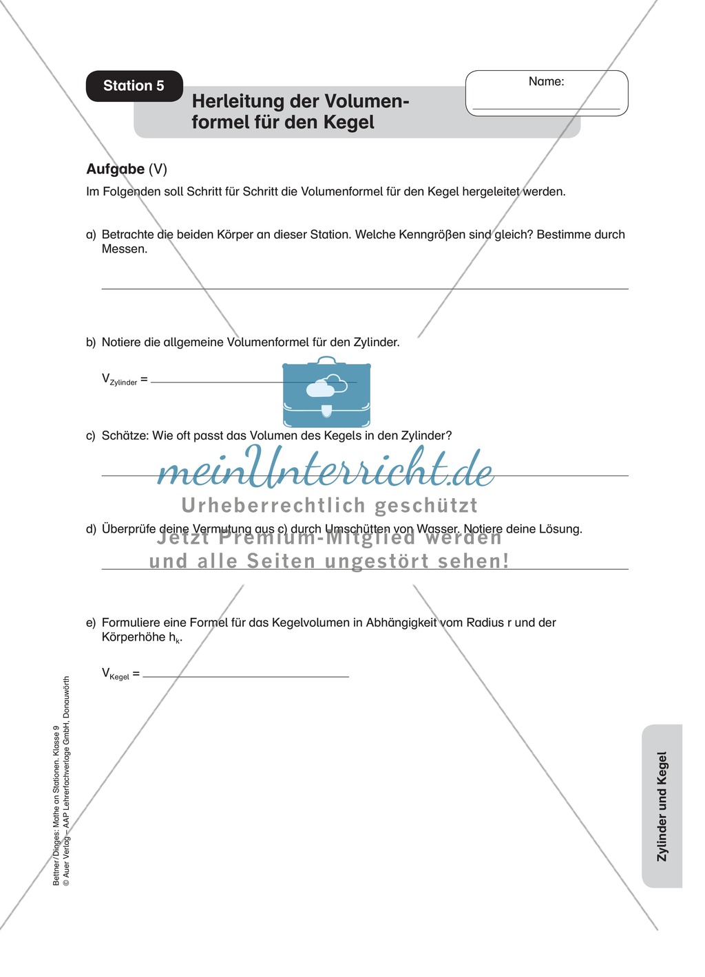 Stationenlernen zu den Eigenschaften von Zylinder und Kegel Preview 7