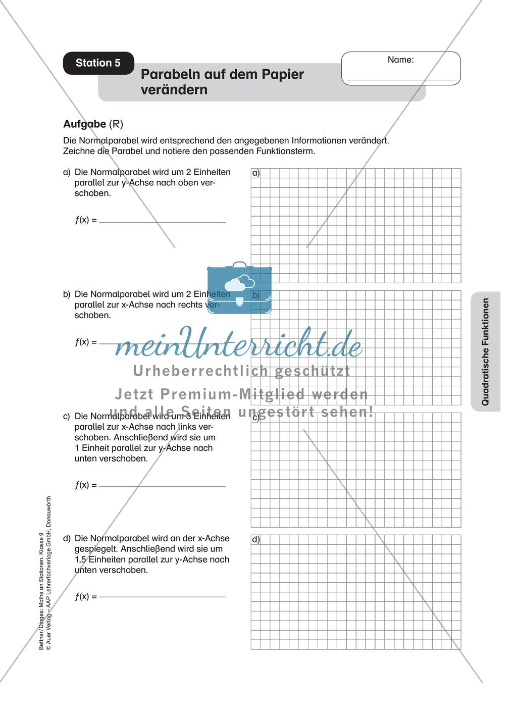 Stationenlernen zum Themenfeld quadratische Funktionen Preview 4