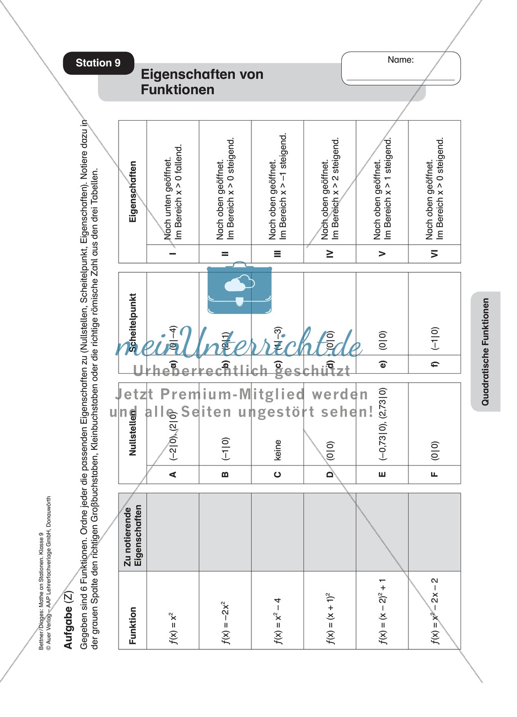 Stationenlernen zum Themenfeld quadratische Funktionen Preview 8