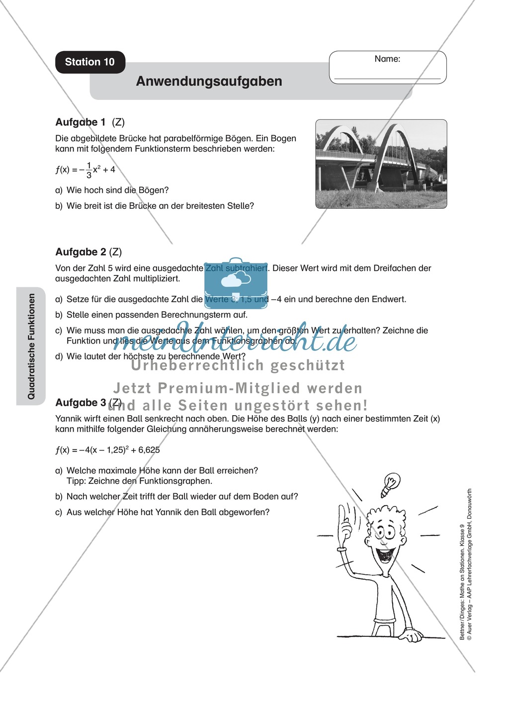 Stationenlernen zum Themenfeld quadratische Funktionen Preview 9