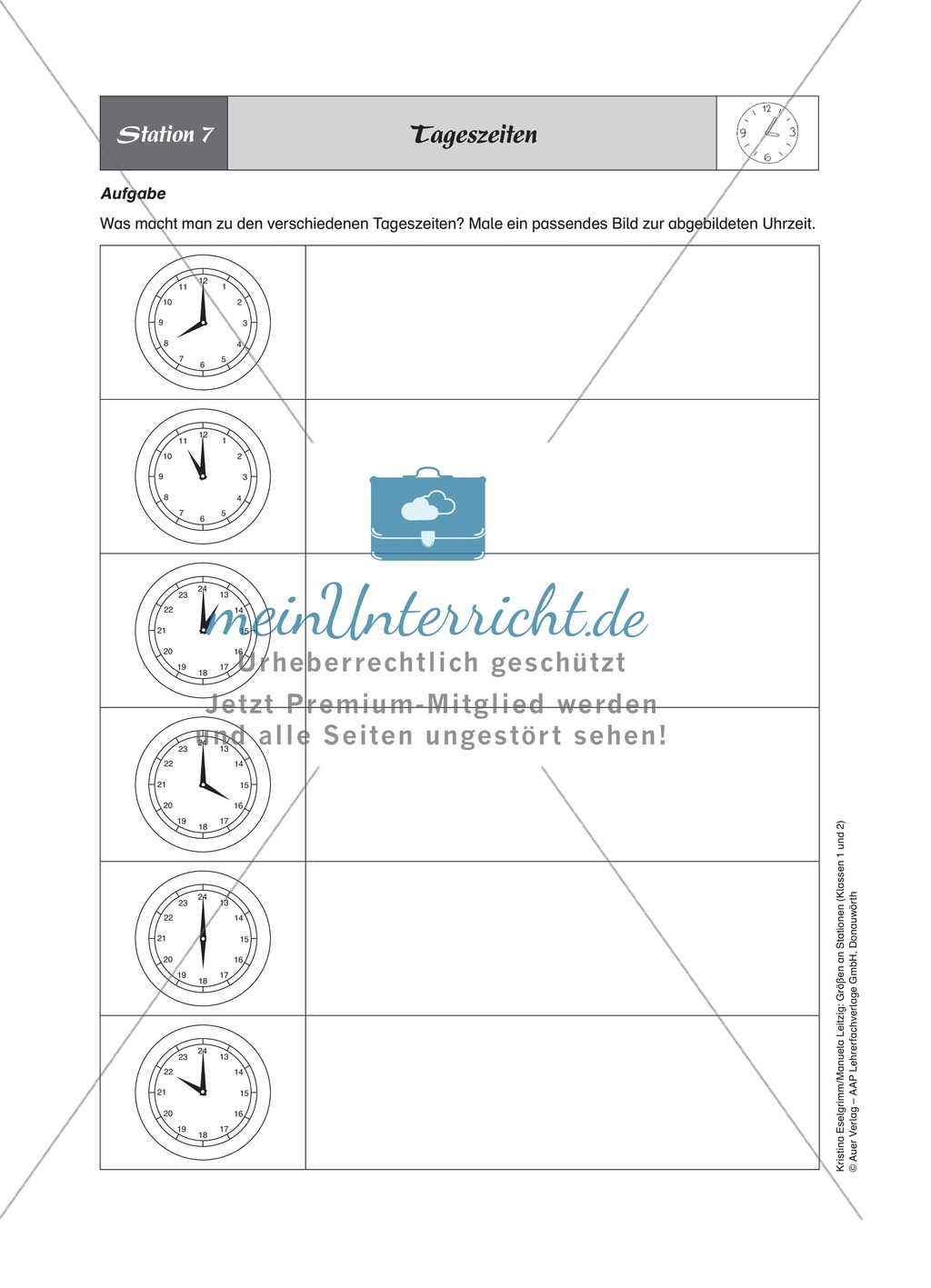 Tageszeiten erkennen und bestimmen mit Hilfe analoger Uhren Preview 3