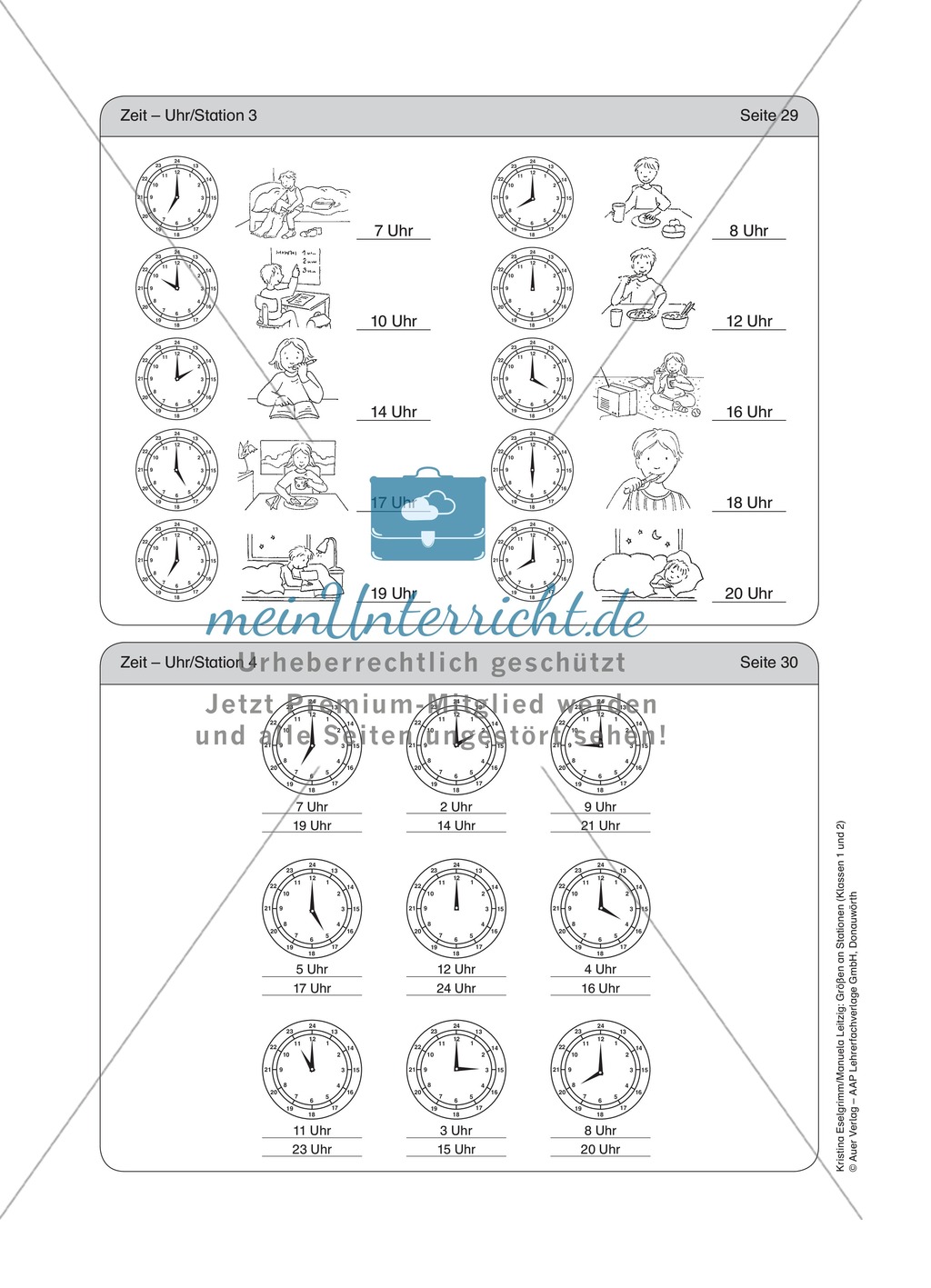 Tageszeiten erkennen und bestimmen mit Hilfe analoger Uhren Preview 6