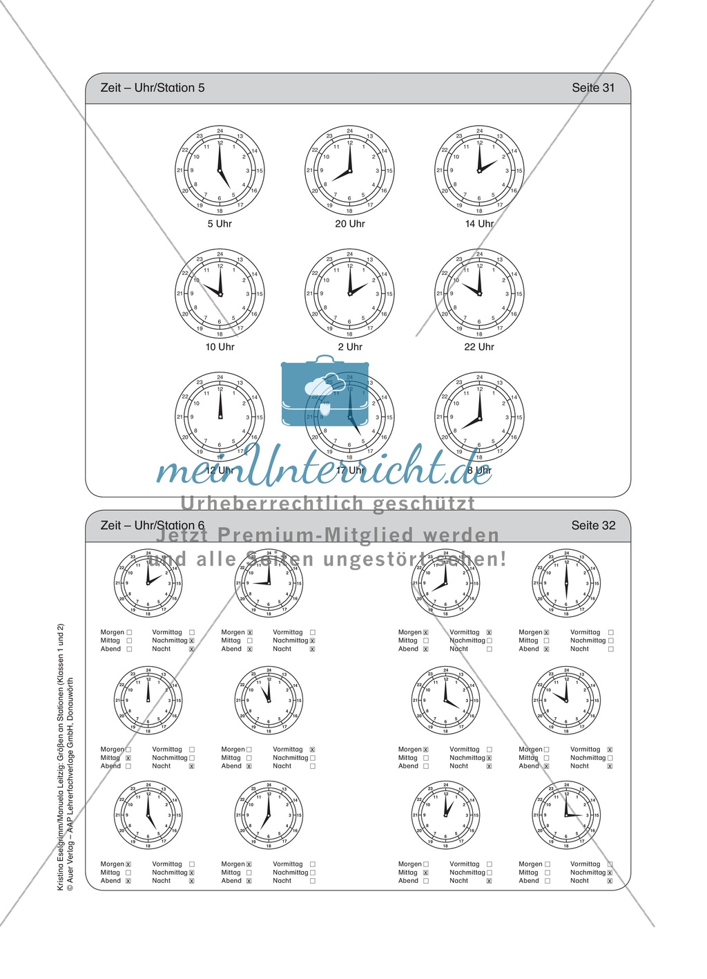 Tageszeiten erkennen und bestimmen mit Hilfe analoger Uhren Preview 7