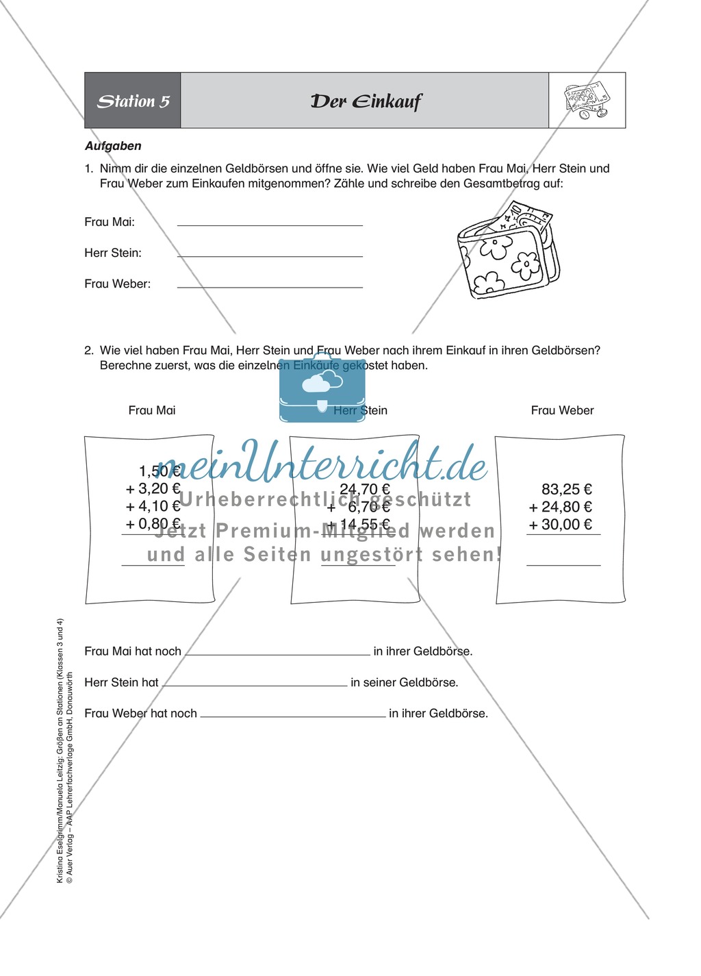 Stationenlernen zum Thema Geld, Rechnen mit Geldscheinen und Münzen Preview 5