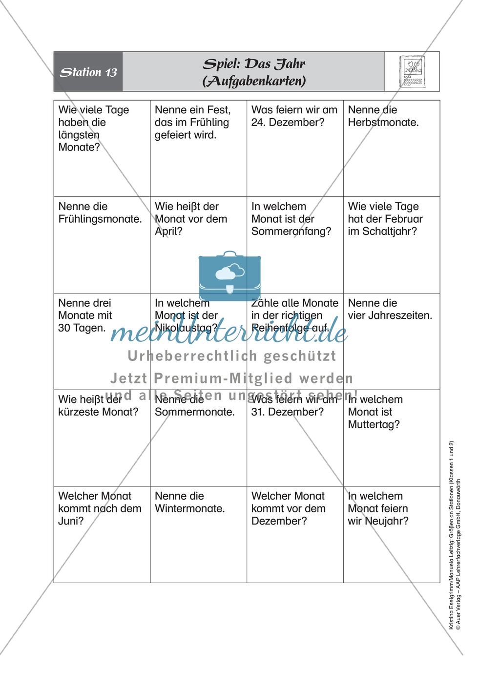 Stationenlernen zum Themenfeld Kalender und Zeit Preview 15