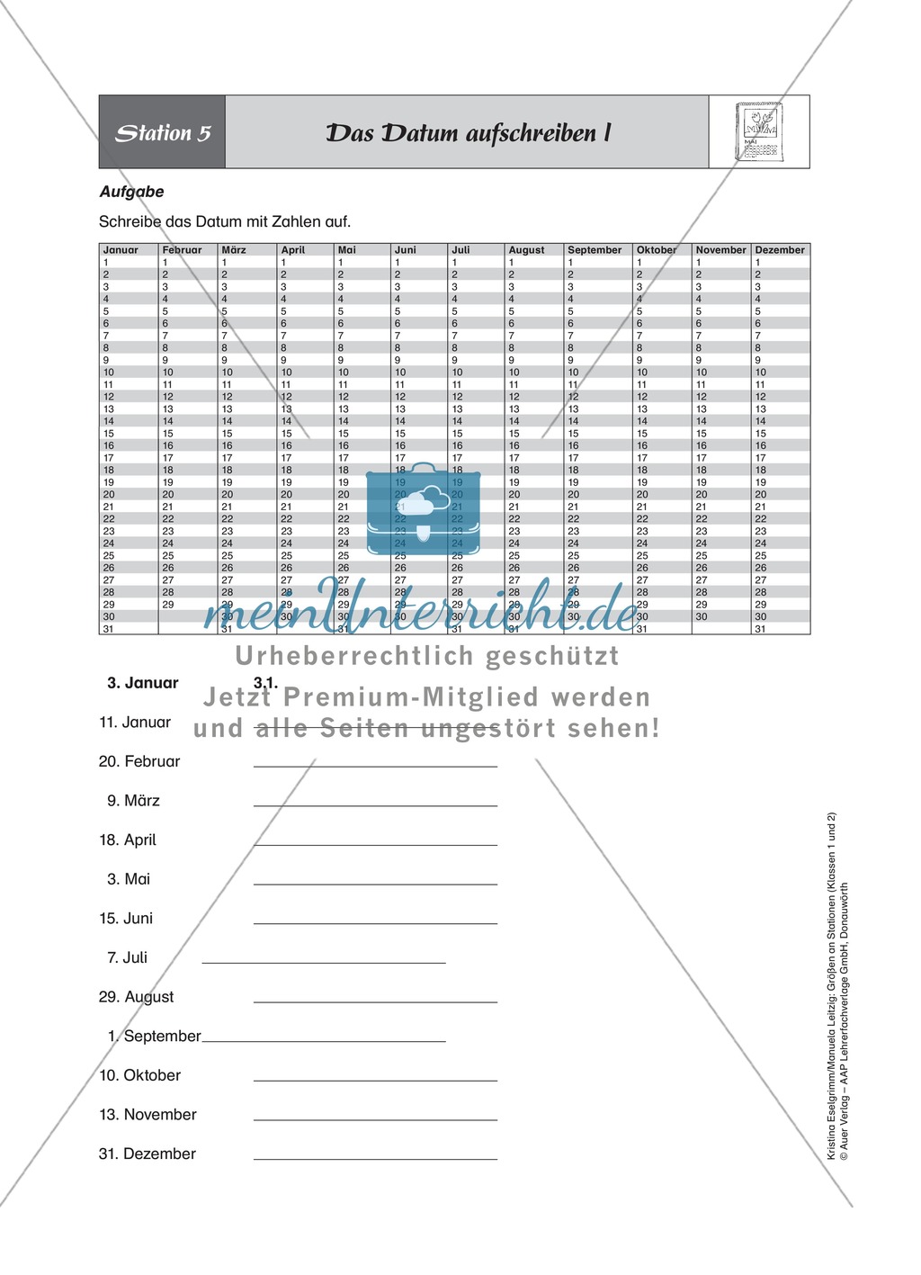 Stationenlernen zum Themenfeld Kalender und Zeit Preview 5