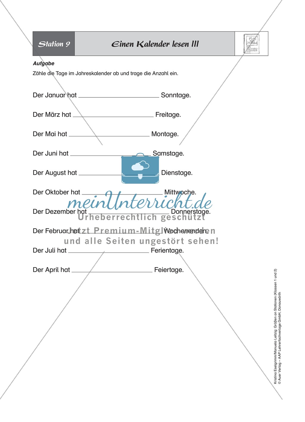 Stationenlernen zum Themenfeld Kalender und Zeit Preview 9