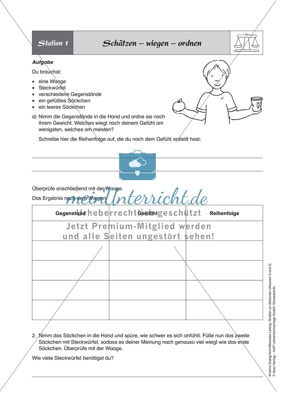 Stationenlernen zum Thema Gewichte Preview 1