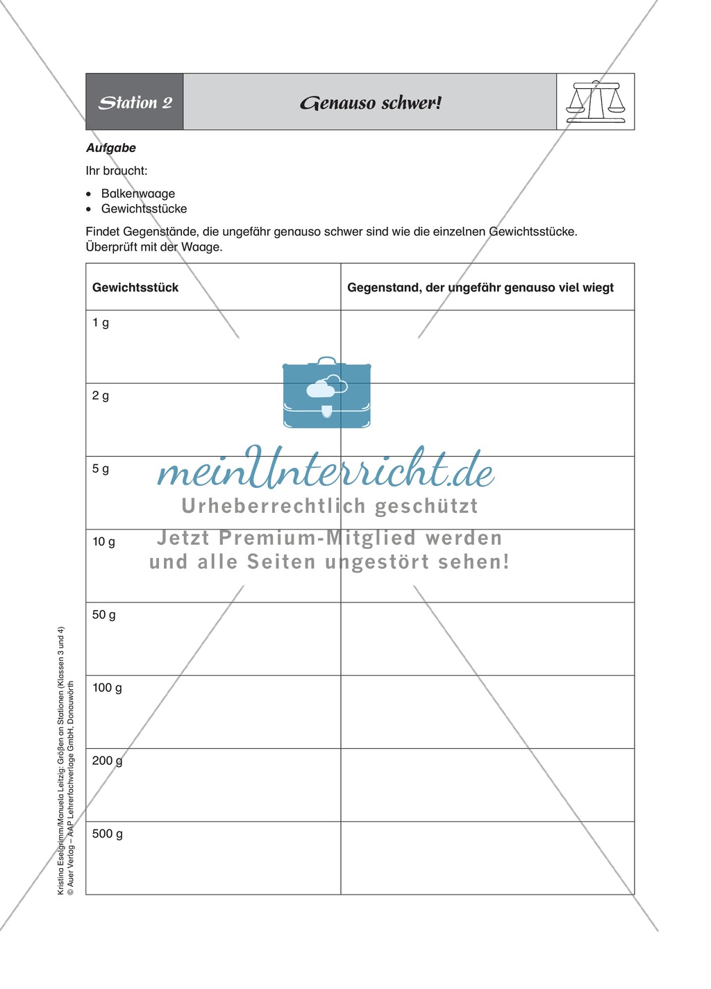 Stationenlernen zum Thema Gewichte Preview 2