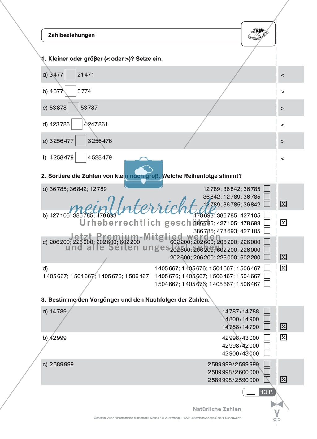 Schnelltest zur Erfassung des Lernstands im Themenfeld der natürlichen Zahlen, Mathe-Führerschein zur Selbstkontrolle Preview 5