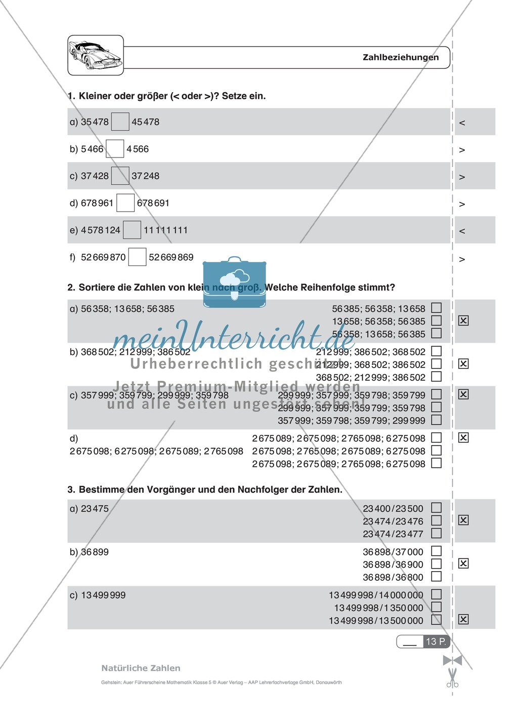 Schnelltest zur Erfassung des Lernstands im Themenfeld der natürlichen Zahlen, Mathe-Führerschein zur Selbstkontrolle Preview 6