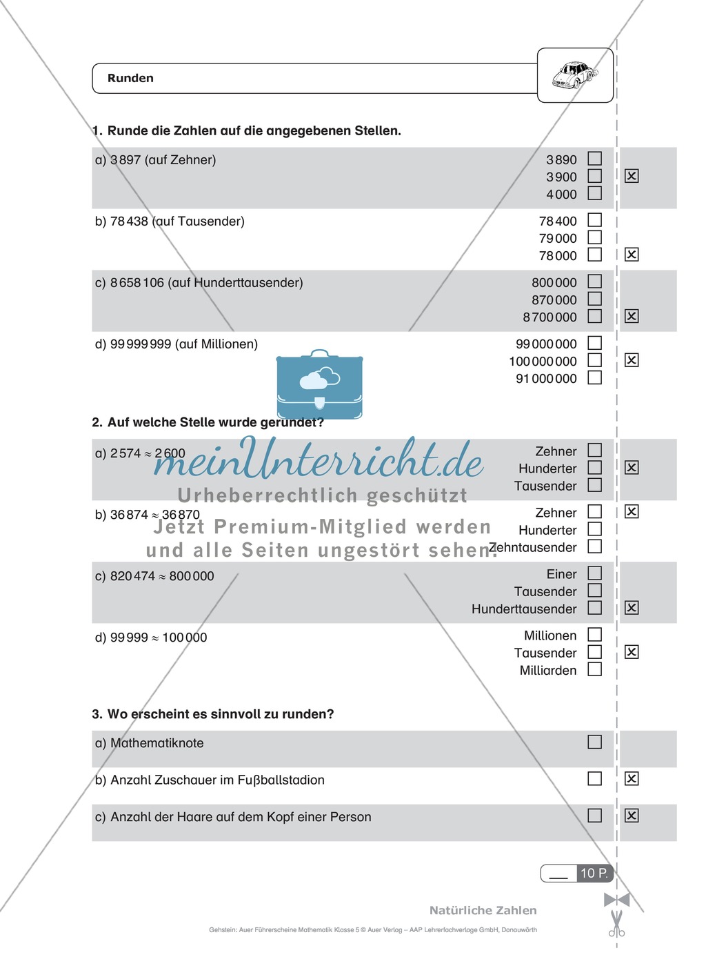 Schnelltest zur Erfassung des Lernstands im Themenfeld der natürlichen Zahlen, Mathe-Führerschein zur Selbstkontrolle Preview 7