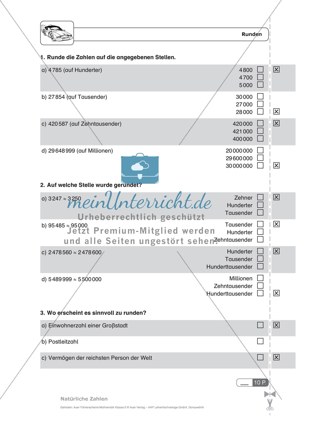 Schnelltest zur Erfassung des Lernstands im Themenfeld der natürlichen Zahlen, Mathe-Führerschein zur Selbstkontrolle Preview 8