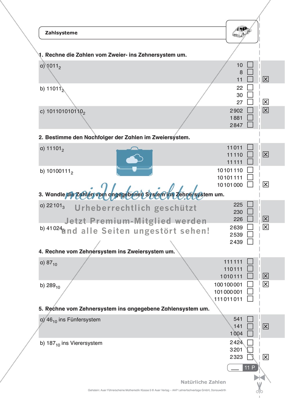 Schnelltest zur Erfassung des Lernstands im Themenfeld der natürlichen Zahlen, Mathe-Führerschein zur Selbstkontrolle Preview 9