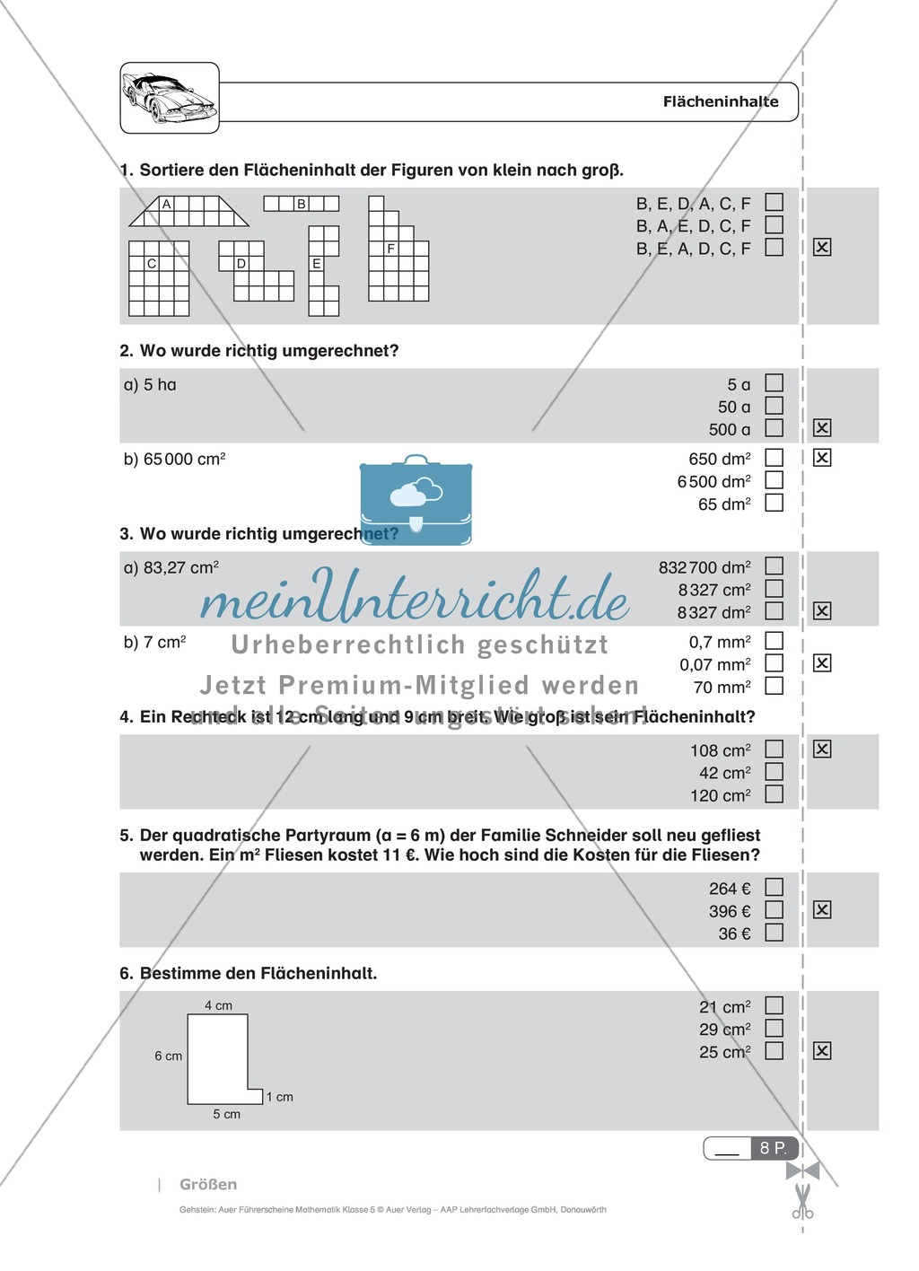 Schnelltest zur Erfassung des Lernstands im Themenfeld Größen, Mathe-Führerschein mit Selbstkontrolle Preview 10