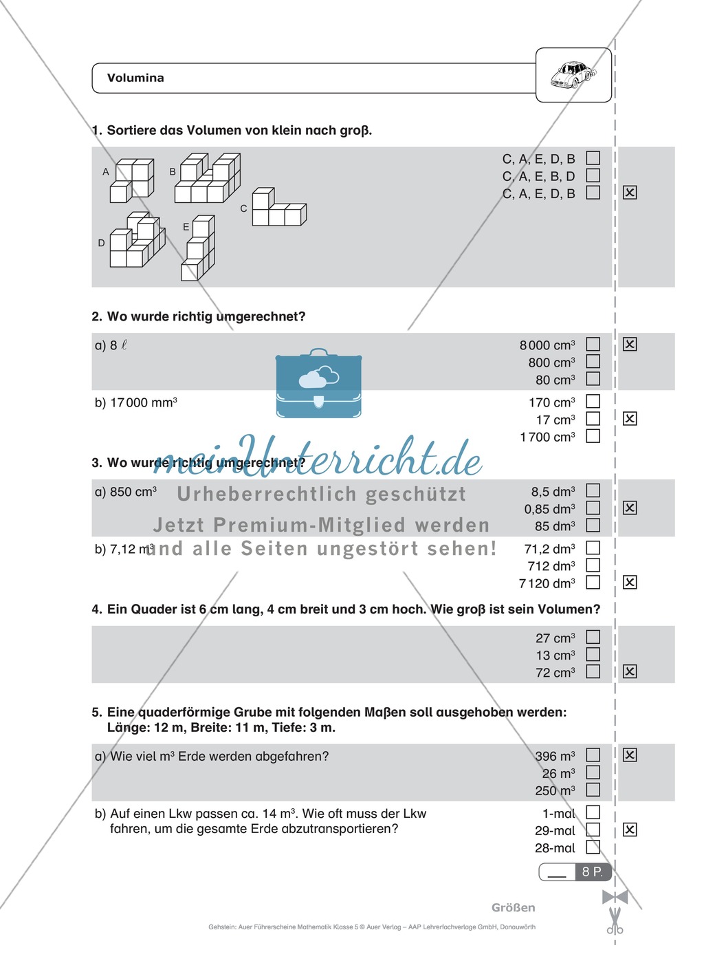 Schnelltest zur Erfassung des Lernstands im Themenfeld Größen, Mathe-Führerschein mit Selbstkontrolle Preview 11