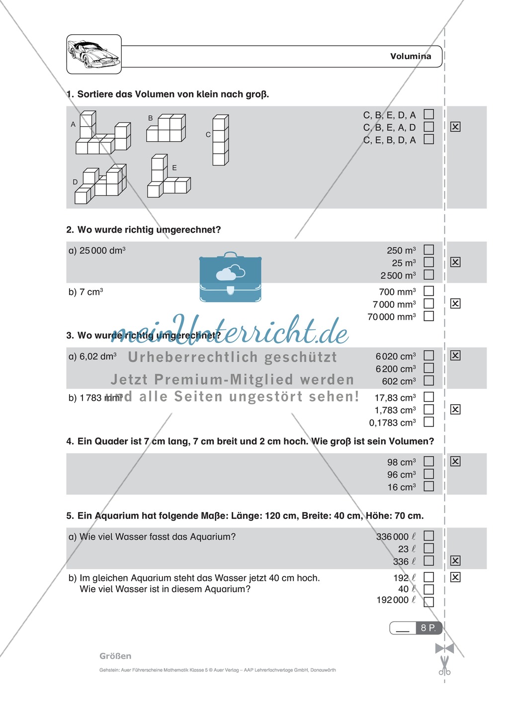 Schnelltest zur Erfassung des Lernstands im Themenfeld Größen, Mathe-Führerschein mit Selbstkontrolle Preview 12