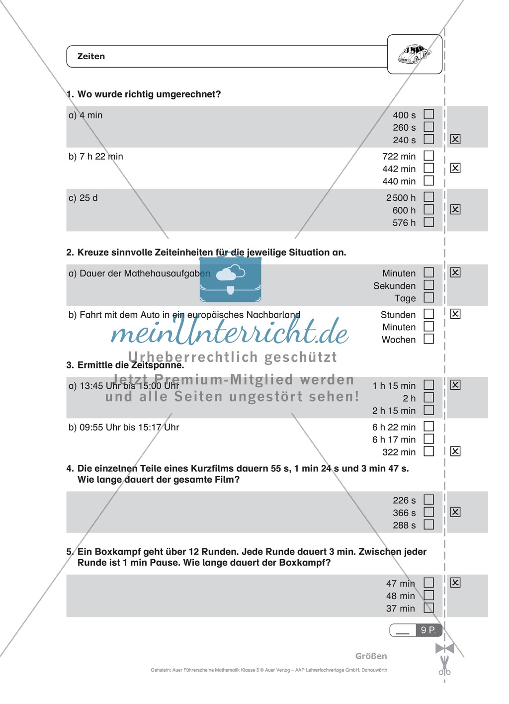 Schnelltest zur Erfassung des Lernstands im Themenfeld Größen, Mathe-Führerschein mit Selbstkontrolle Preview 5