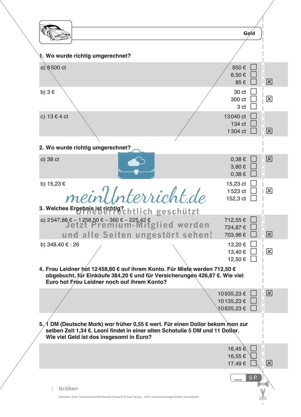 Schnelltest zur Erfassung des Lernstands im Themenfeld Größen, Mathe-Führerschein mit Selbstkontrolle Preview 8