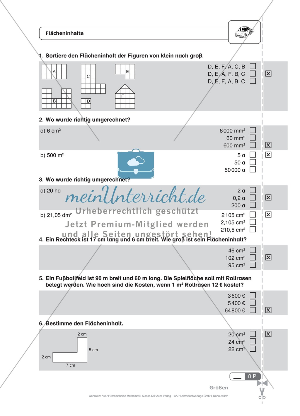 Schnelltest zur Erfassung des Lernstands im Themenfeld Größen, Mathe-Führerschein mit Selbstkontrolle Preview 9