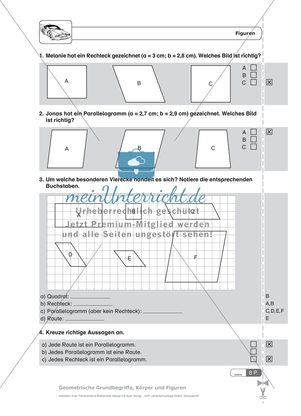 Schnelltest zur Erhebung des Lernstands im Themenfeld Geometrie, Mathe-Führerschein mit Selbstkontrolle Preview 2