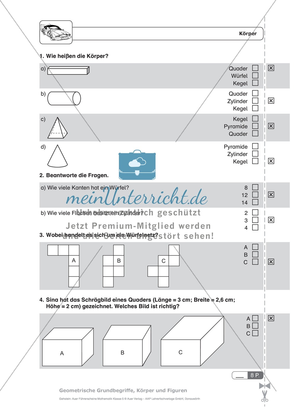 Schnelltest zur Erhebung des Lernstands im Themenfeld Geometrie, Mathe-Führerschein mit Selbstkontrolle Preview 4
