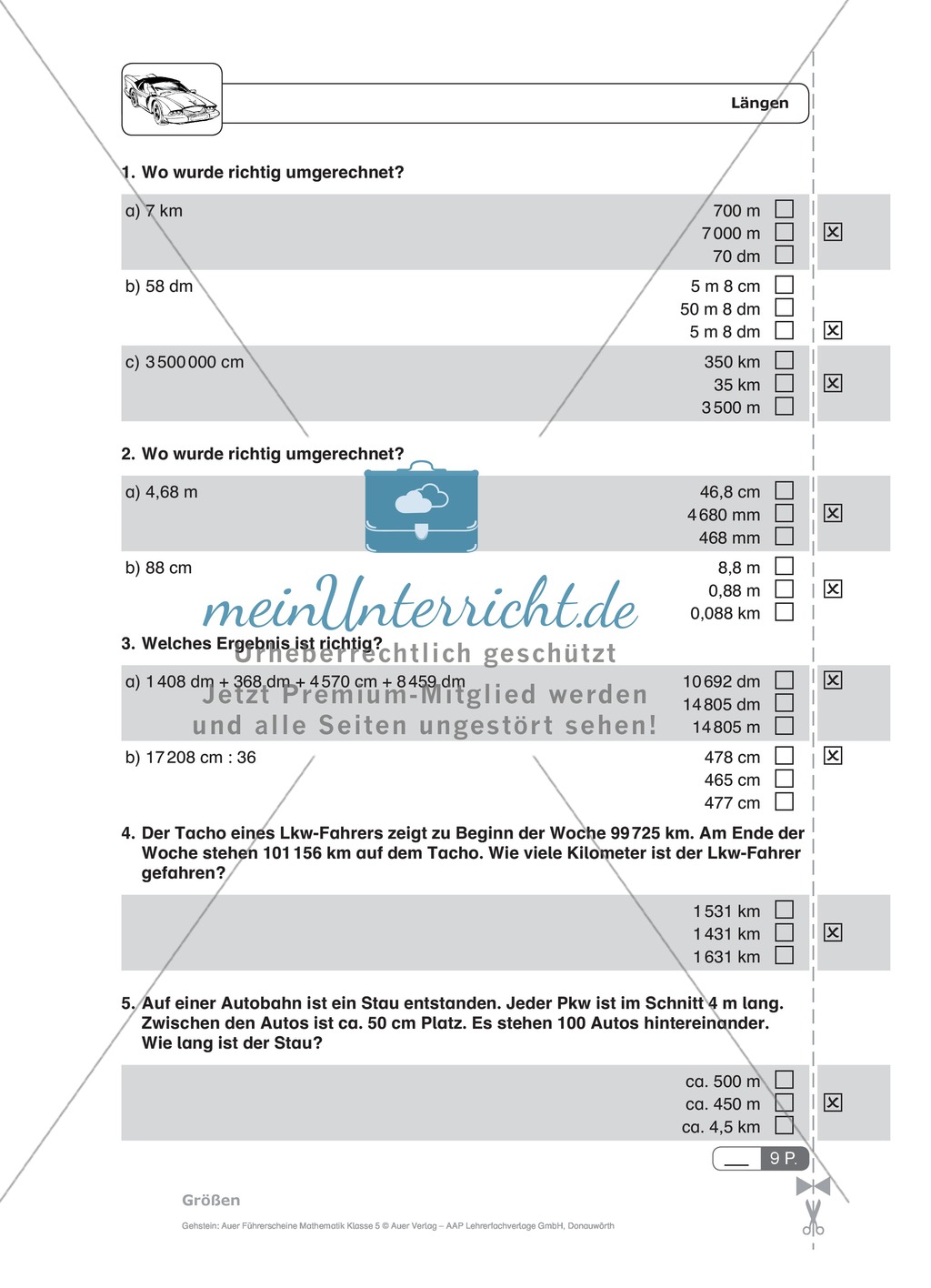 Schnelltest zur Erhebung des Lernstands im Themenfeld Geometrie, Mathe-Führerschein mit Selbstkontrolle Preview 6