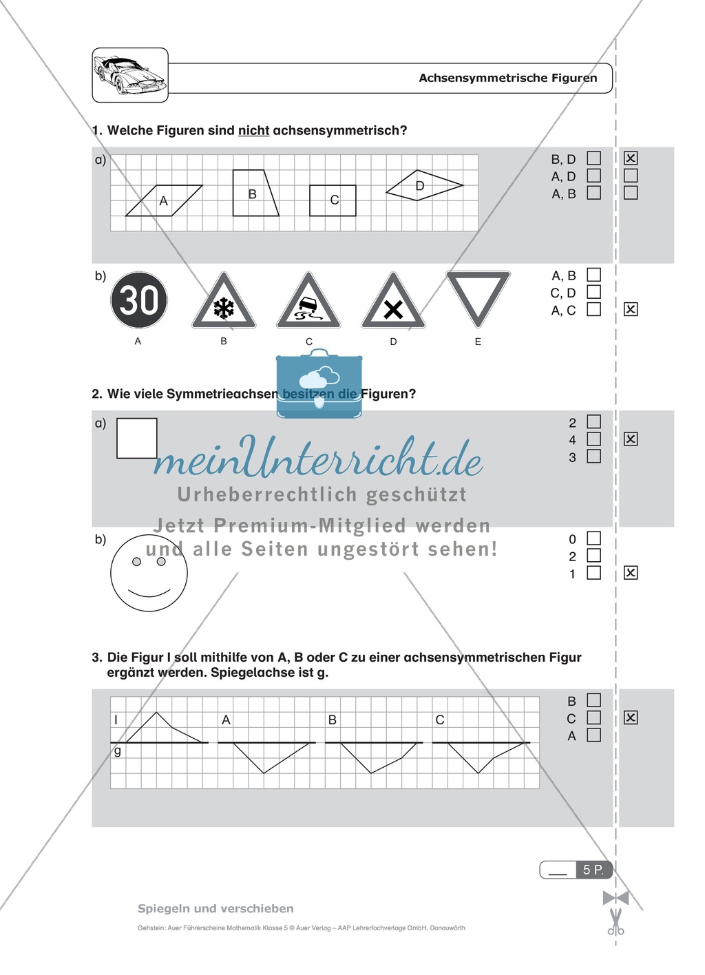 Schnelltest zur Erfassung des Lernstands im Bereich Spiegelung, Mathematik-Führerschein mit Selbstkontrolle Preview 2