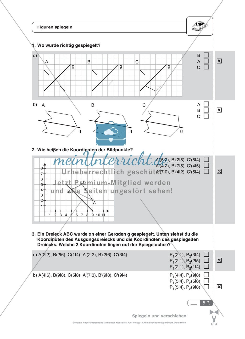 Schnelltest zur Erfassung des Lernstands im Bereich Spiegelung, Mathematik-Führerschein mit Selbstkontrolle Preview 3