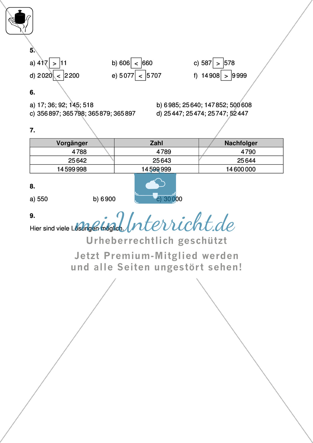 Klassenarbeit zu natürlichen Zahlen Preview 4