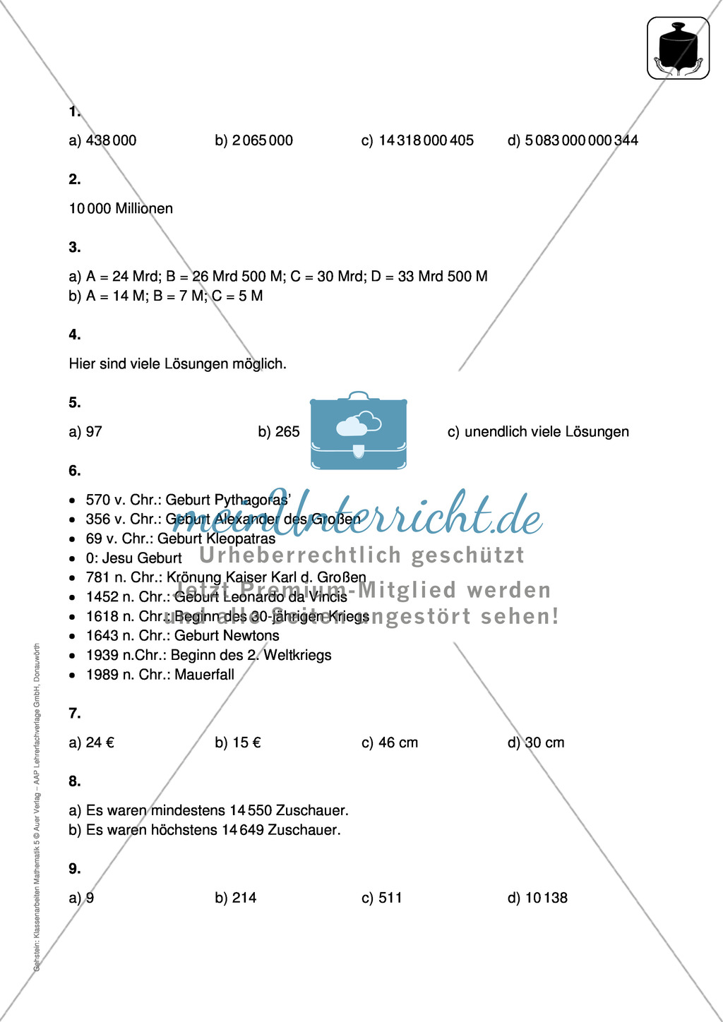 Klassenarbeit aus dem Themenbereich natürliche Zahlen Preview 3