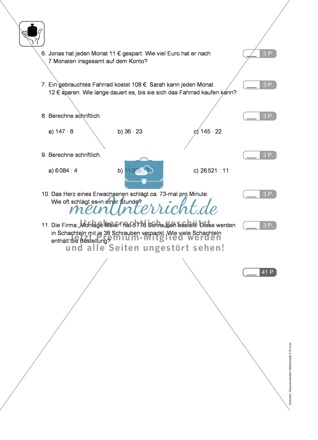 Klassenarbeit zur Punktrechnung Preview 2