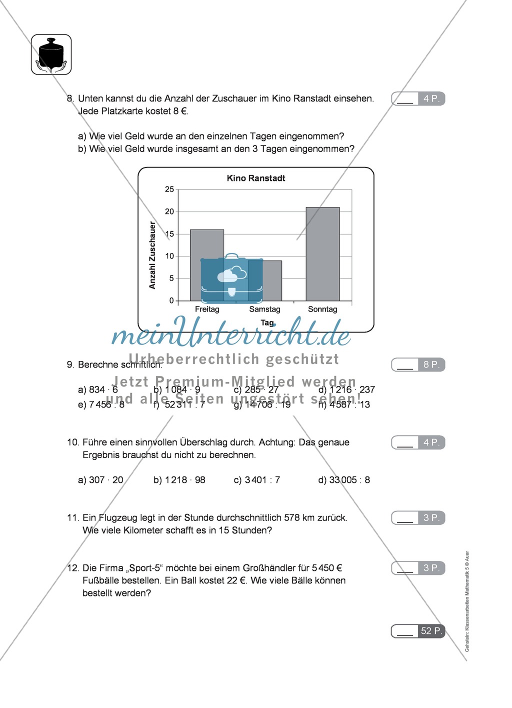 Klassenarbeit aus dem Themenfeld Multiplikation und Division Preview 2