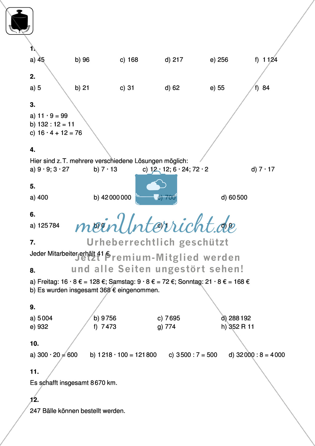 Klassenarbeit aus dem Themenfeld Multiplikation und Division Preview 3