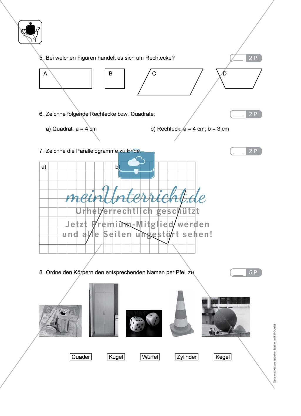 Klassenarbeit zur Geometrie Preview 2