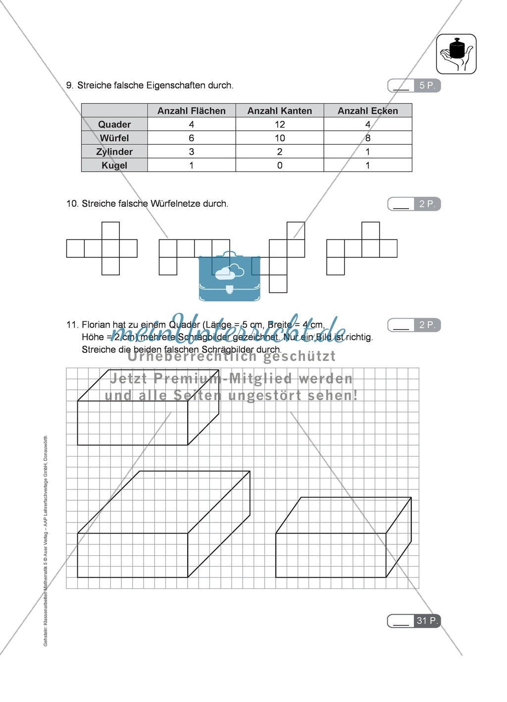 Klassenarbeit zur Geometrie Preview 3