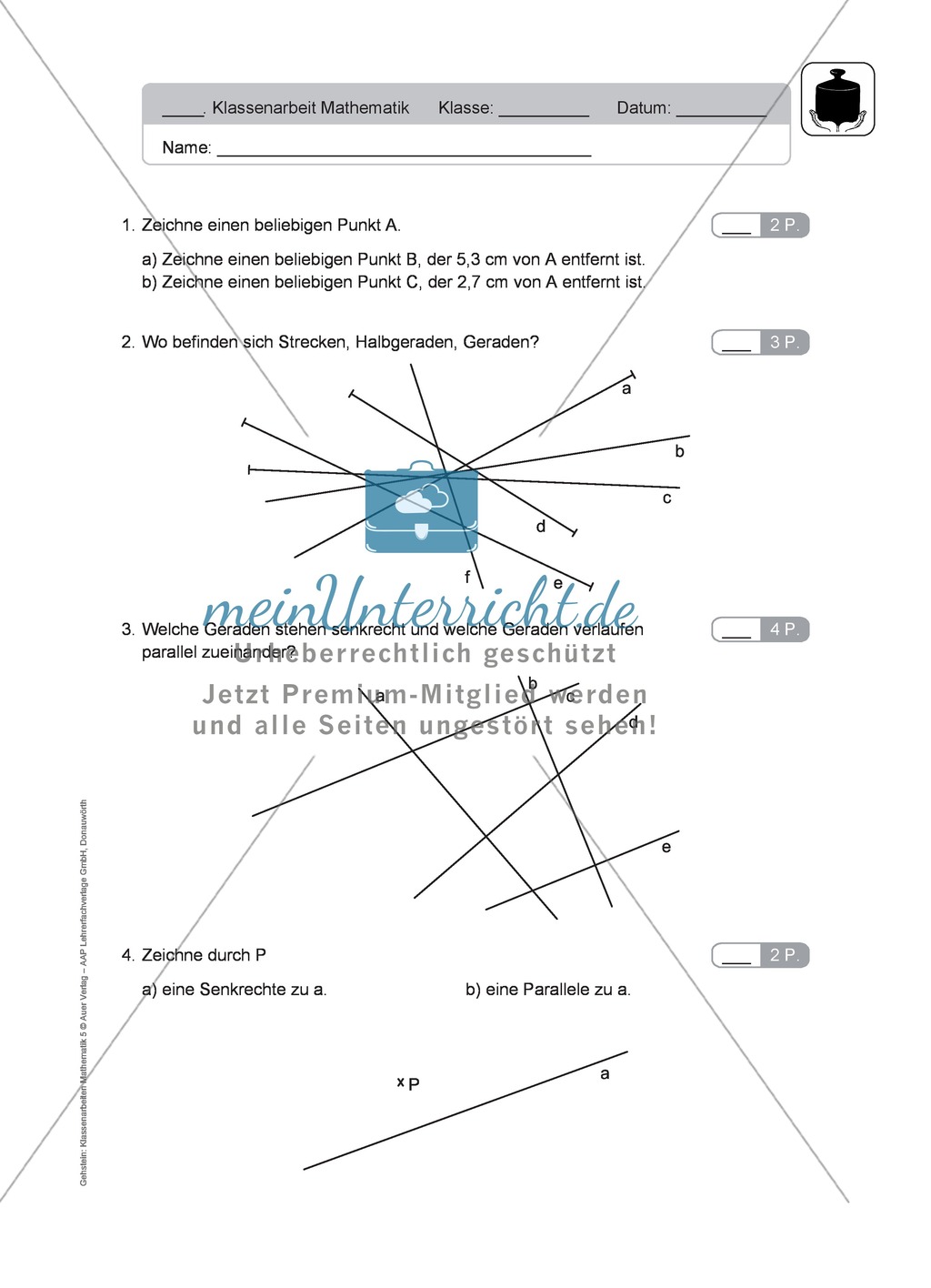 Klassenarbeit zum Themenfeld Geometrie Preview 1