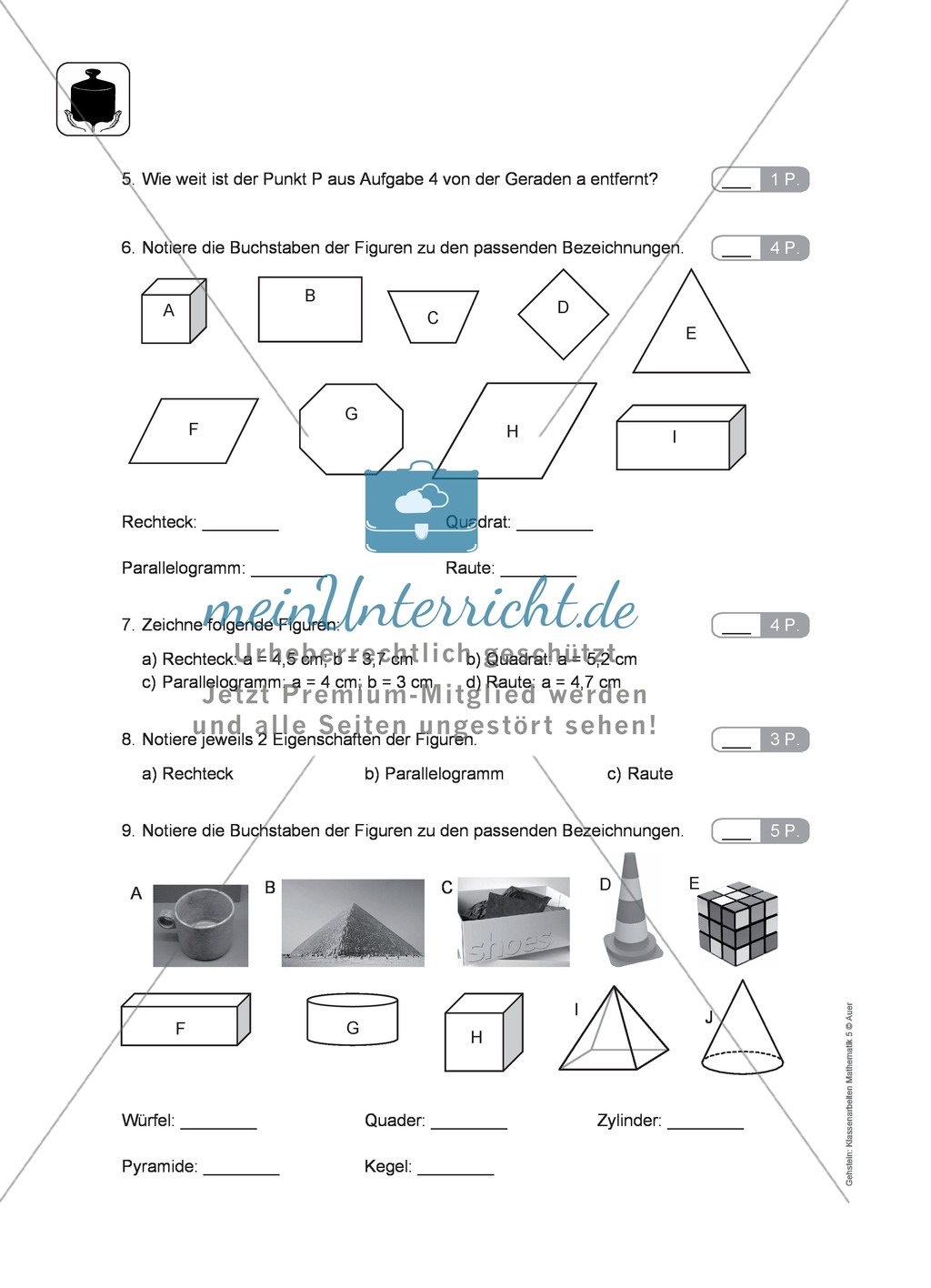 Klassenarbeit zum Themenfeld Geometrie Preview 2