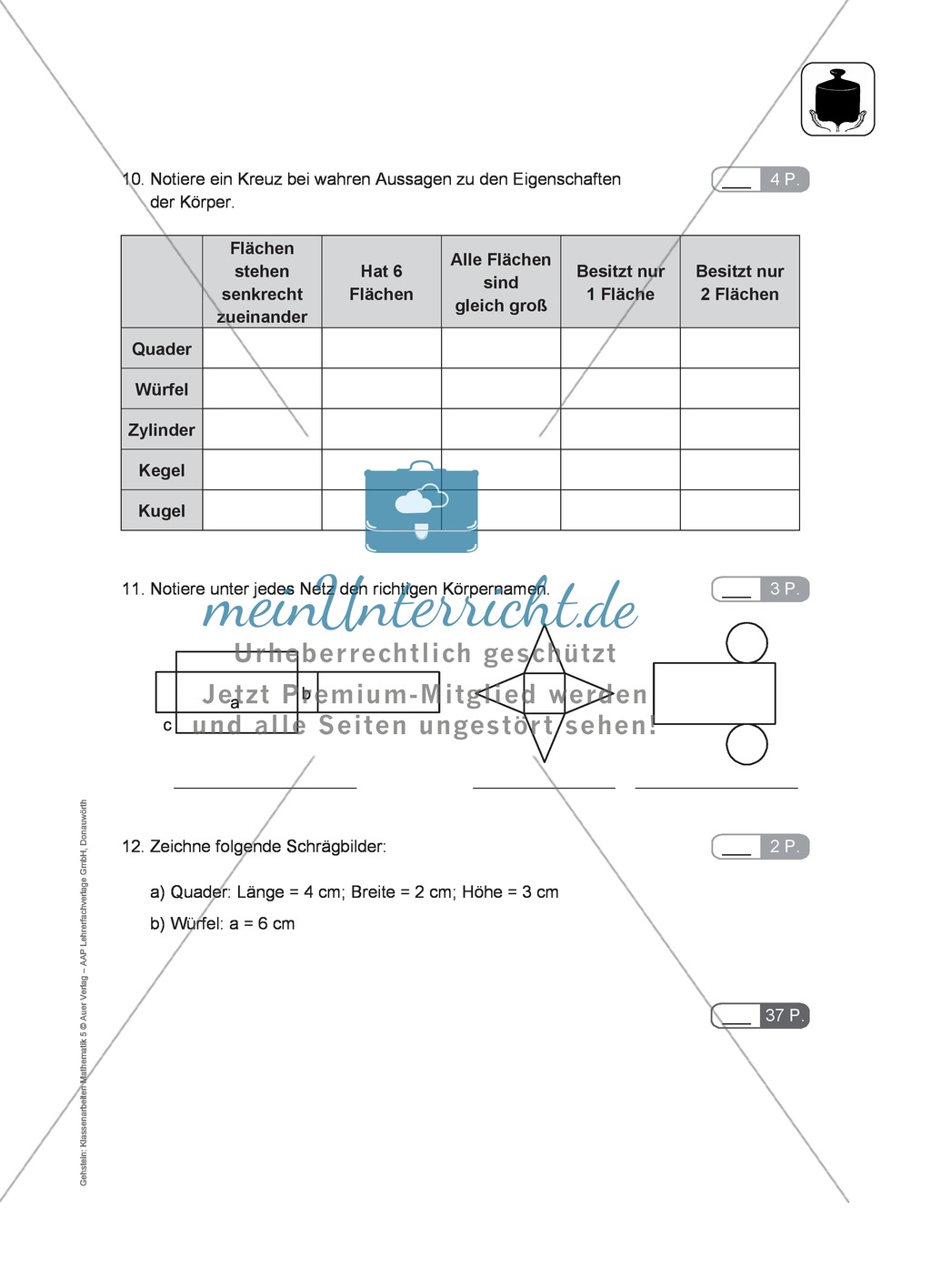 Klassenarbeit zum Themenfeld Geometrie Preview 3
